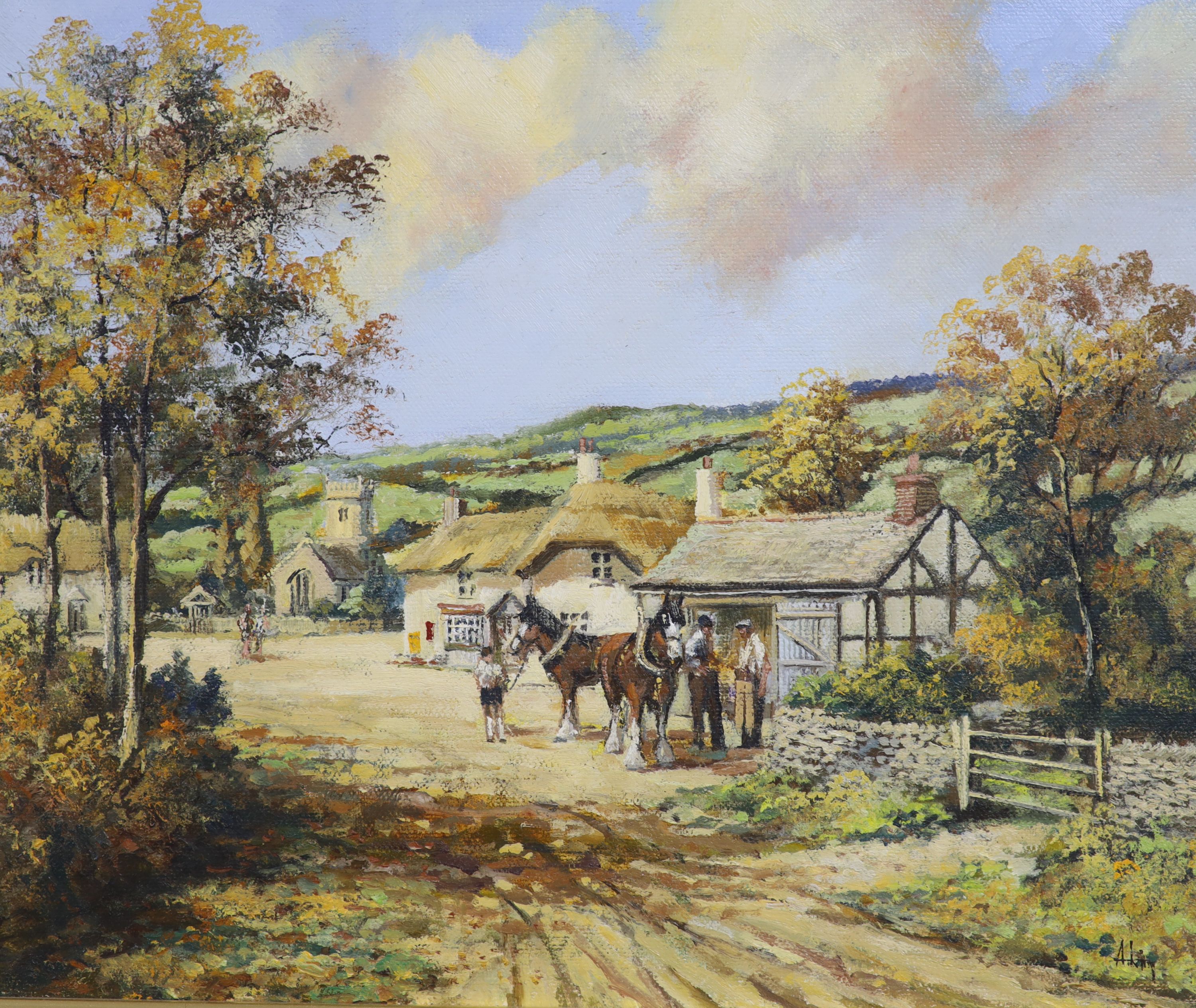Alan King, oil on canvas, 'Visit to the Smithy', signed, 24 x 29cm